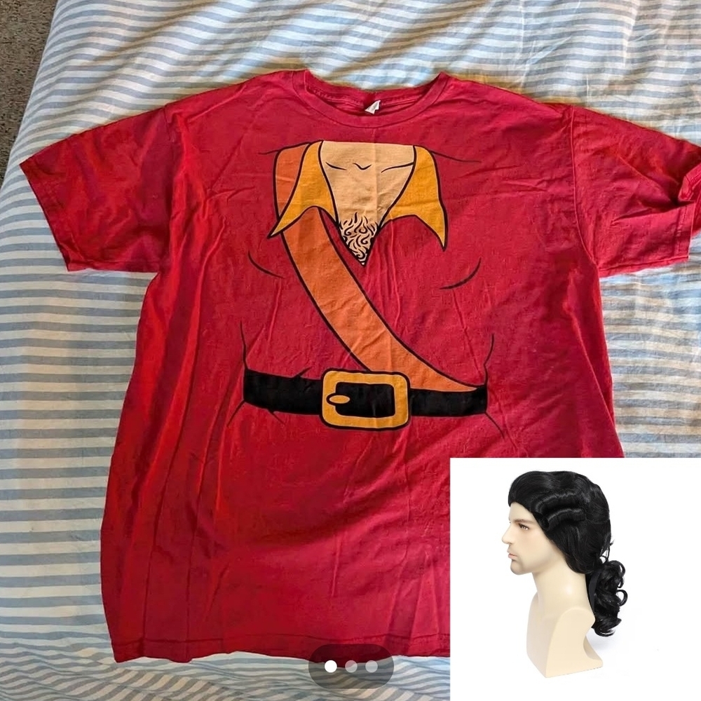 Men's Gaston Costume T Shirt (Size Large) and Wig